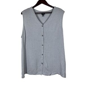 Eileen Fisher Viscose Knit Button Cardigan Womens 2X Gray Sleeveless Lightweight